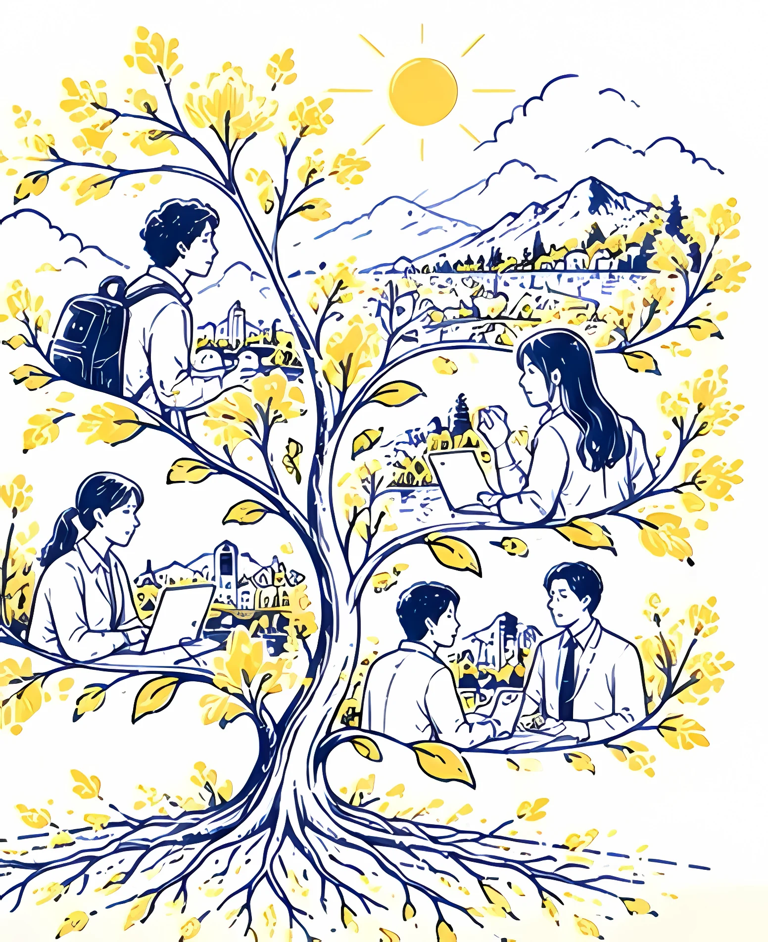 地域と若者の可能性を育む生命の樹のイラスト