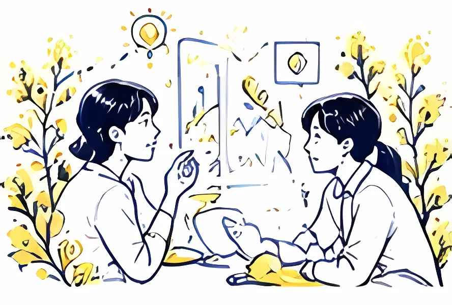 企画を考える若者たちのイラスト